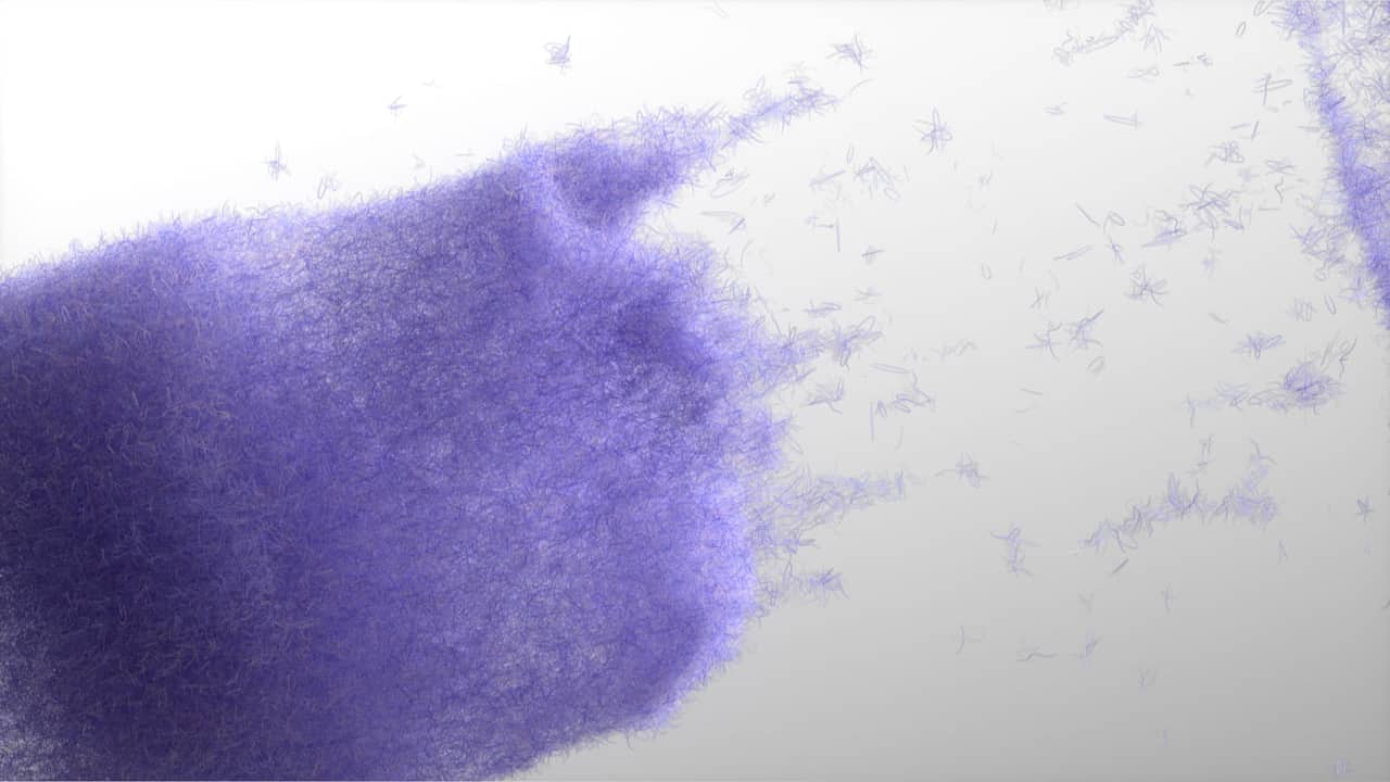 Cloth and particle simulation — ribbon — frame 05