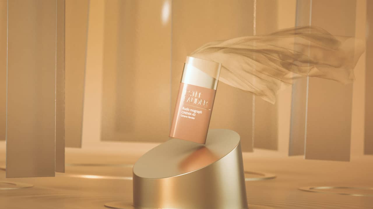 Product film frame — serum behind sheer falling fabric