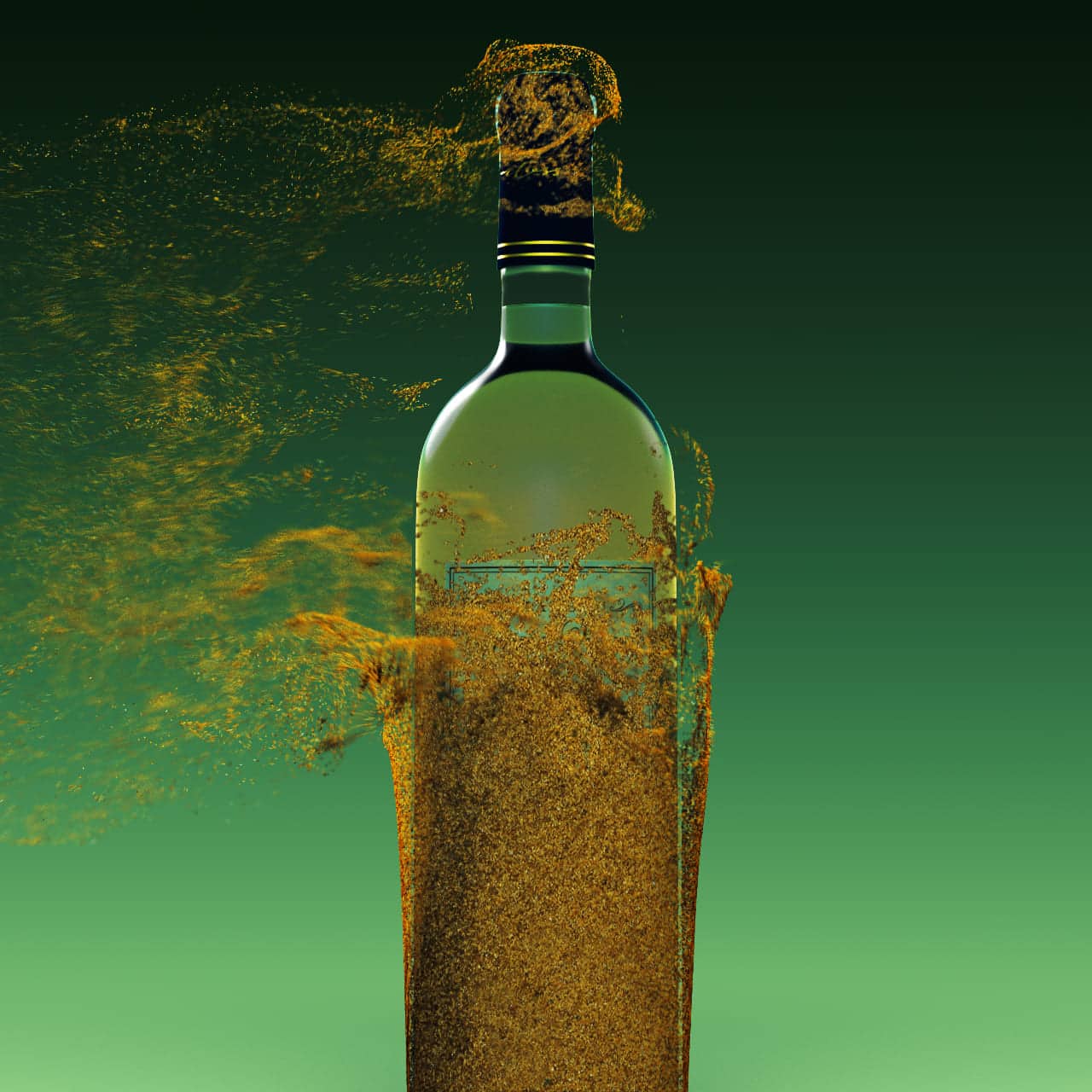 Particle fill simulation — bottle — frame 02