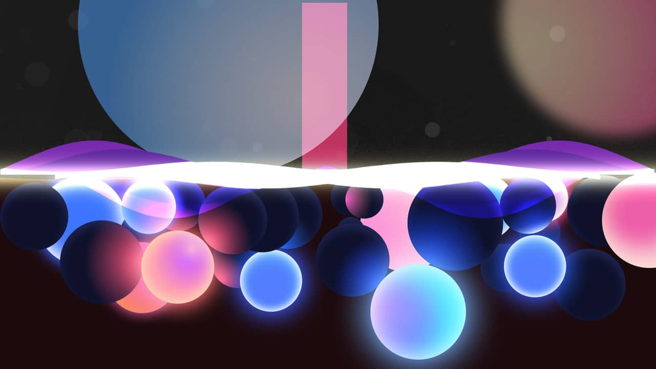 Event and booth loop frame — orbiting data forms