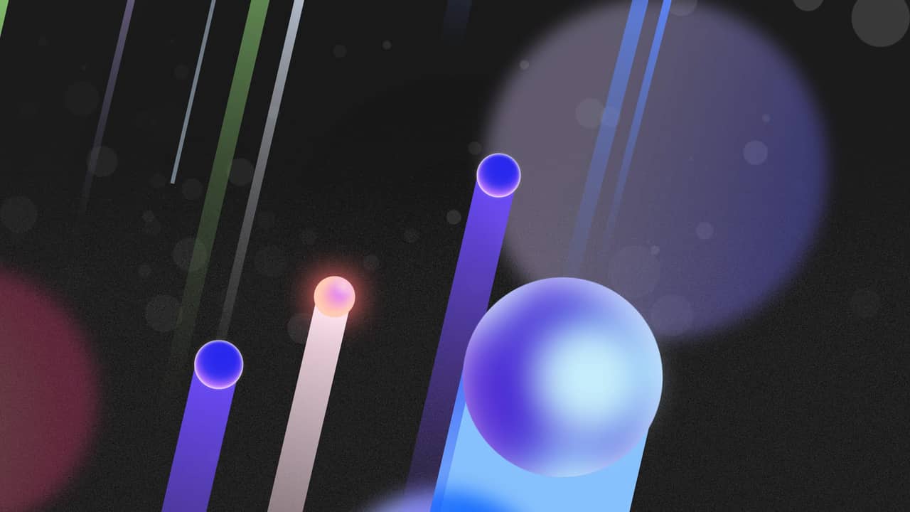 Explainer frame — dashboards assembled on a dark stage