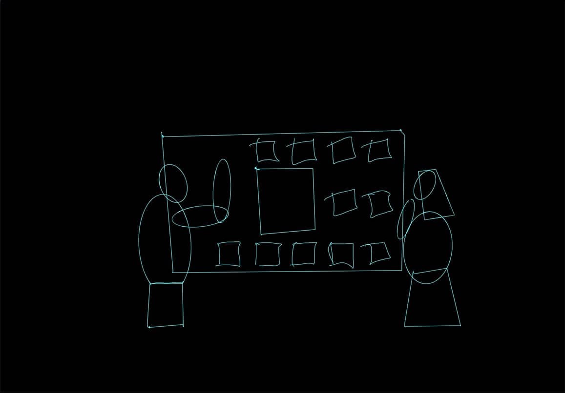 Hand-drawn storyboard cell from an explainer board